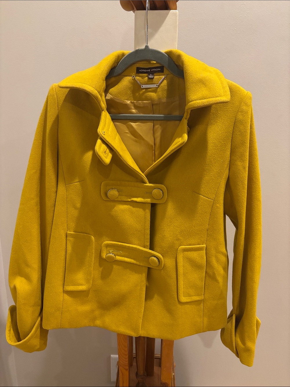 Adrienne Vittadini Mustard Yellow Short Toggle Peacoat